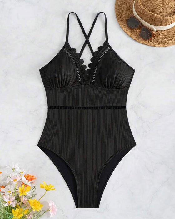 One-Piece Solid Color Sexy Hollow Swimsuit
