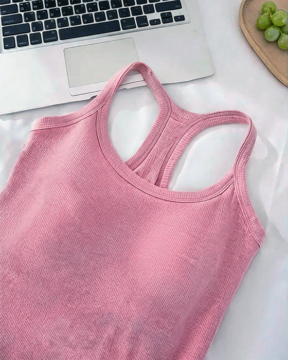 Built-in Bra Ribbed Solid Tank Top