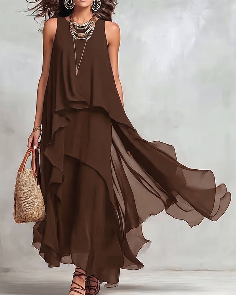 Crew Neck Sleeveless Irregular Dress