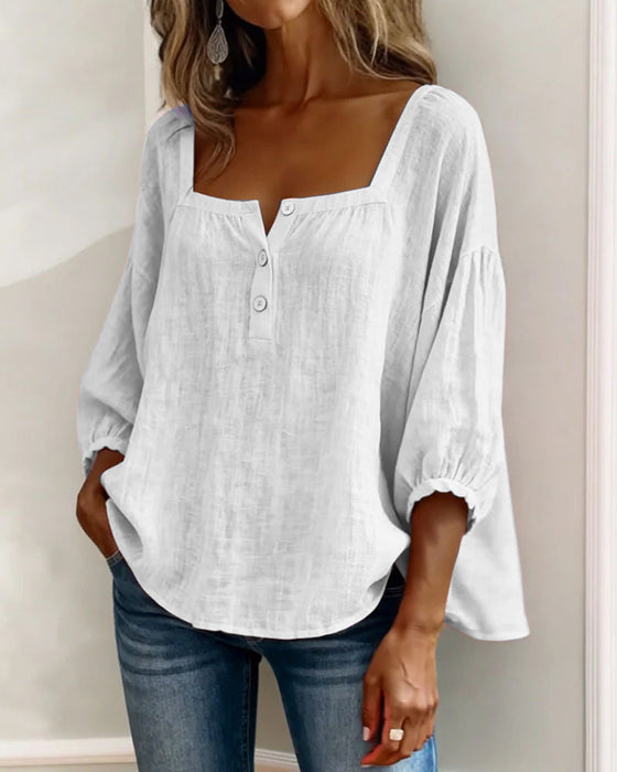 Simple Square Neck Long Sleeve Blouse