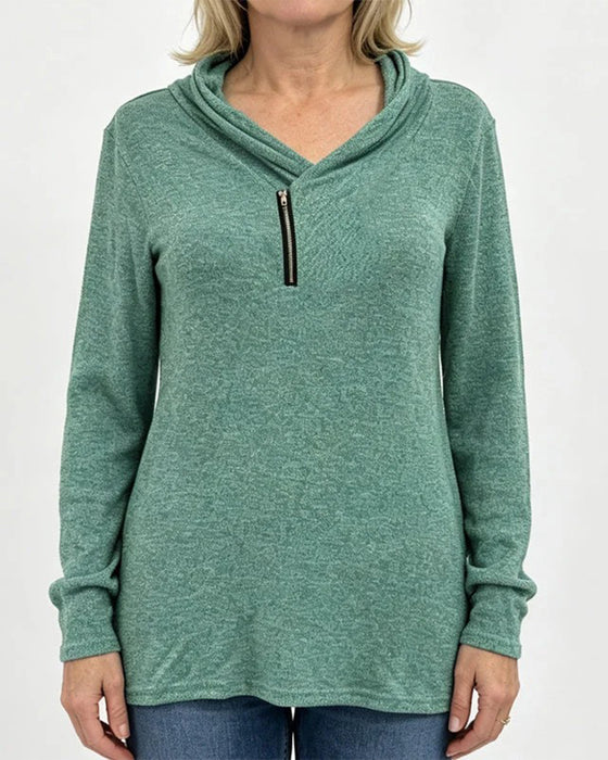 Solid Pullover Zipper Fitted Top