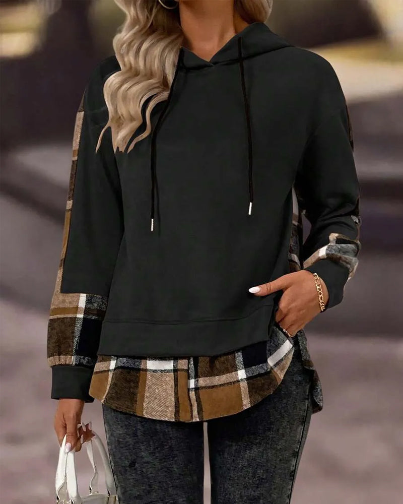 Plaid Fashion Patchwork Hooded Sweatshirt