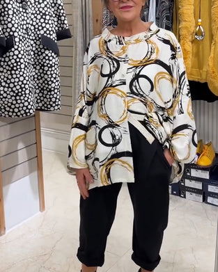 Stand Collar Button Novelty Print Shirt