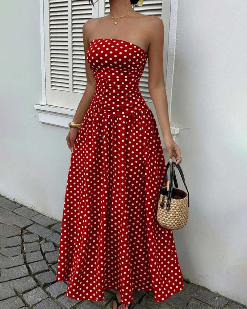 Polka Dot Bandeau A Line Long Dress