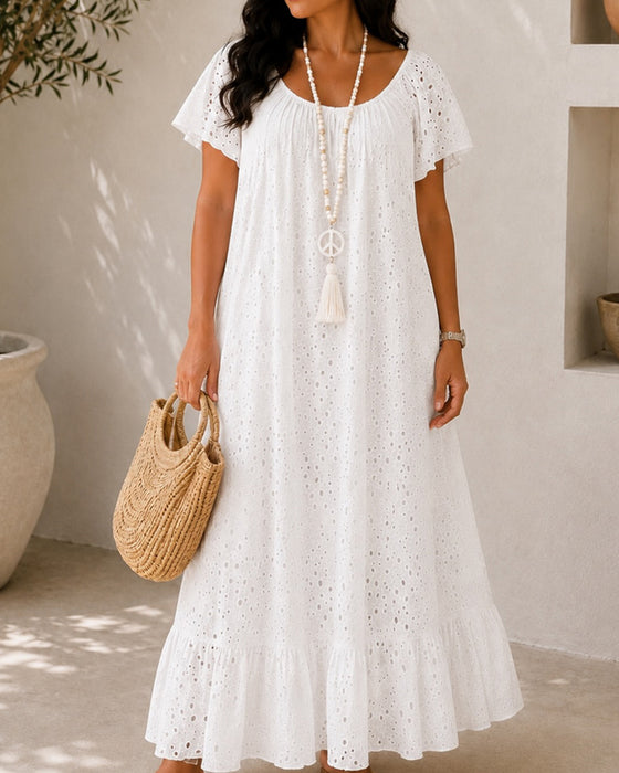 Hollow Out Puff Sleeve Long Dress