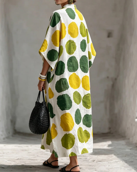 Small V-Neck Colorful Polka Dot Loose Dress