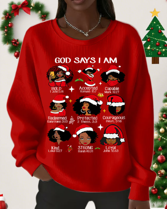 Christmas Hat Print Crew Neck Sweatshirt