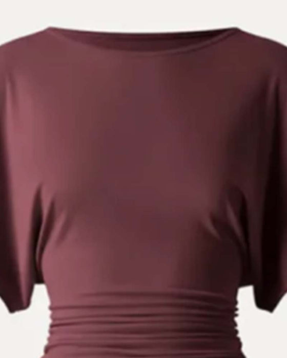Casual Solid Pleated Short Sleeve Blouse