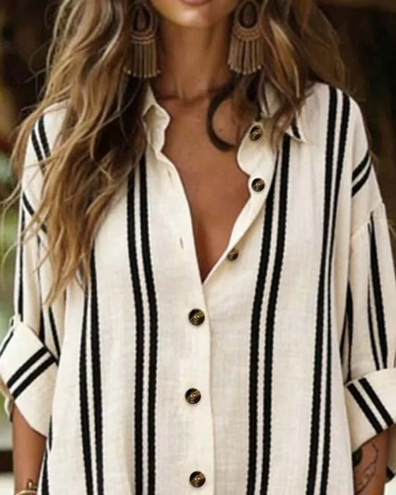 Shirt Collar Stripe Dress