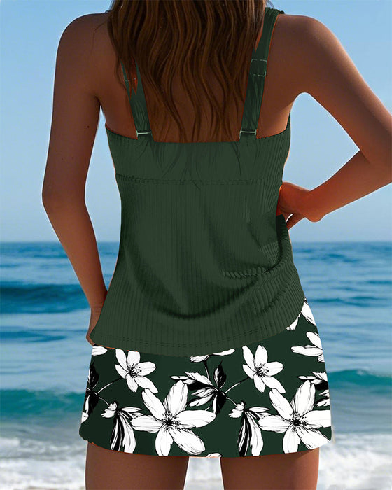 Tank Top Striped Print Boxer Swimsuit