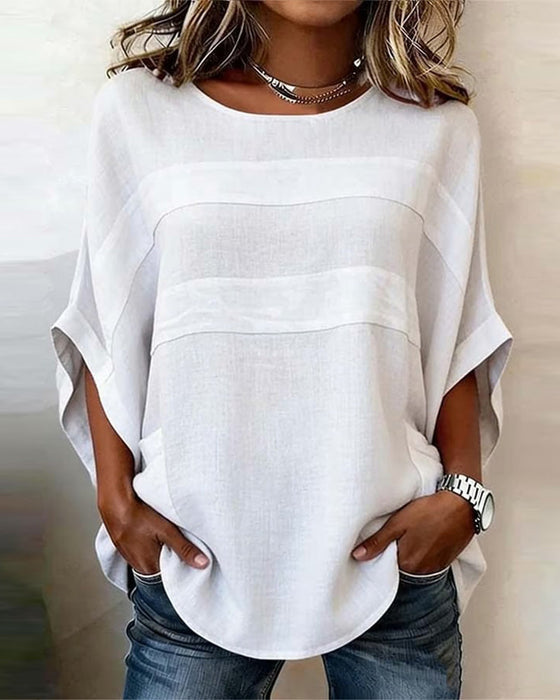 100% Cotton Batwing Sleeve Loose Fit Crewneck Blouse