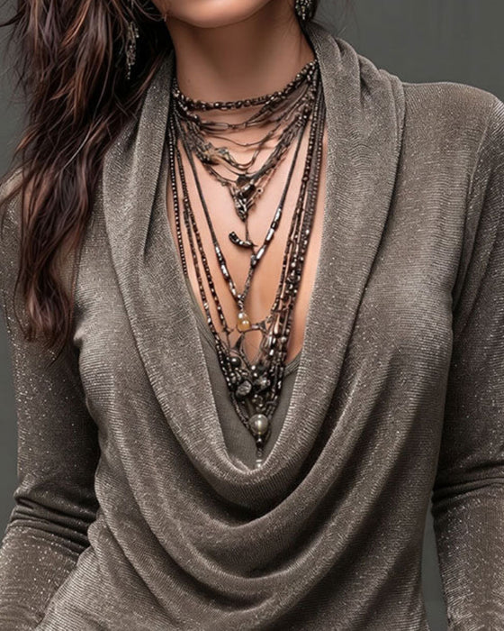 Drape Neck Long Sleeve Top