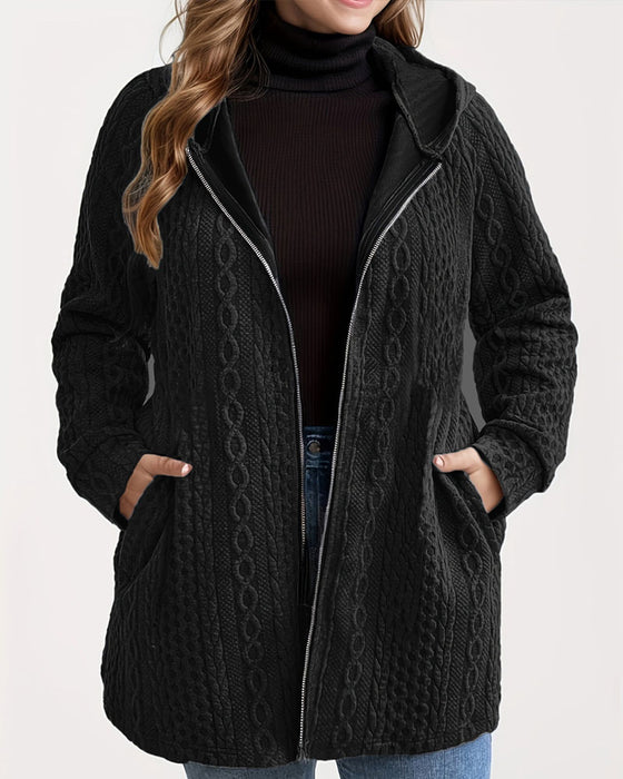 Solid Color Corrugated Hooded Coat
