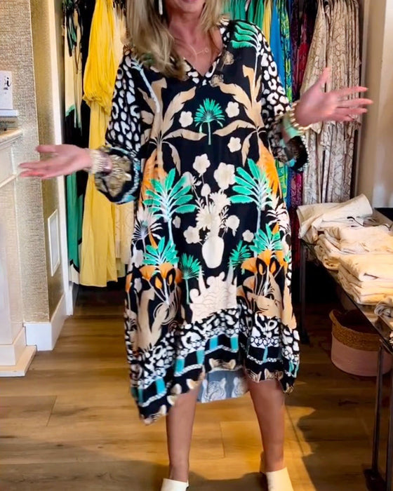 Botanical print loose casual dress