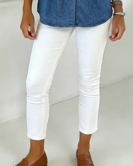 High-Waisted Slim-Fit Cropped Pants