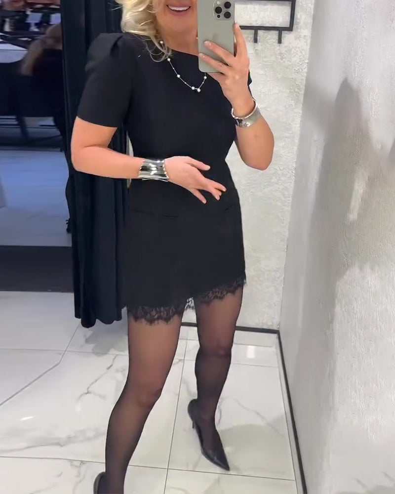 Puff Sleeve Lace Patchwork Dress