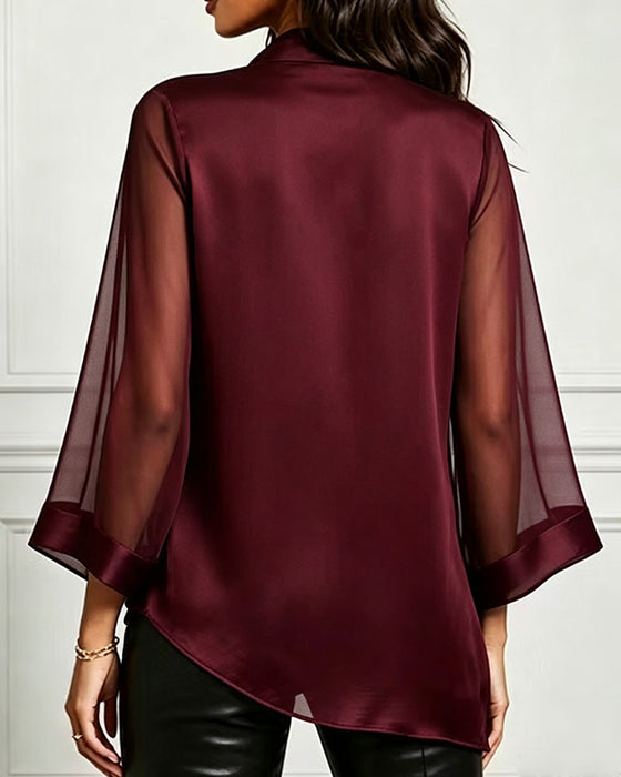 Cowl Neck Irregular Solid Sheer Blouse