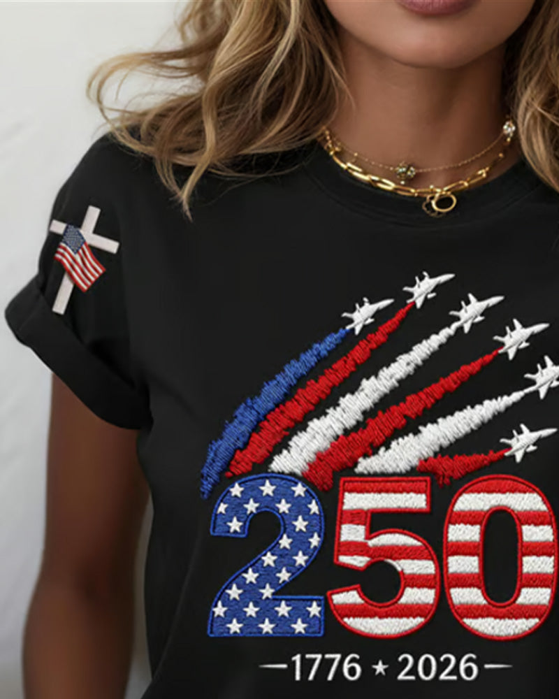 Flag Plane Print Short Sleeve T-Shirt