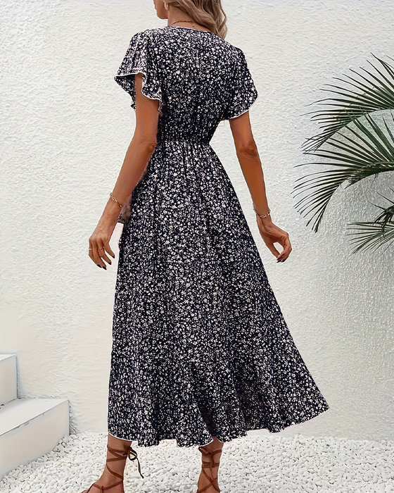 Small Floral Tie-Front Vacation Dress