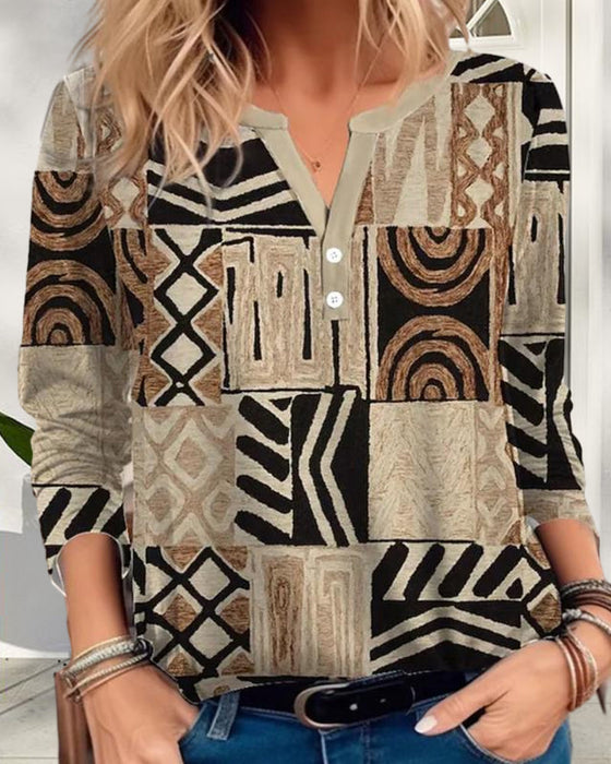 Geometric patchwork printed top