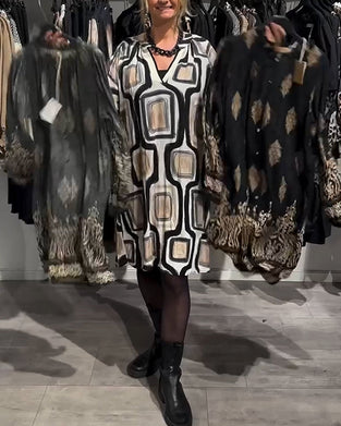 V-Neck Geometric Print Loose Dress