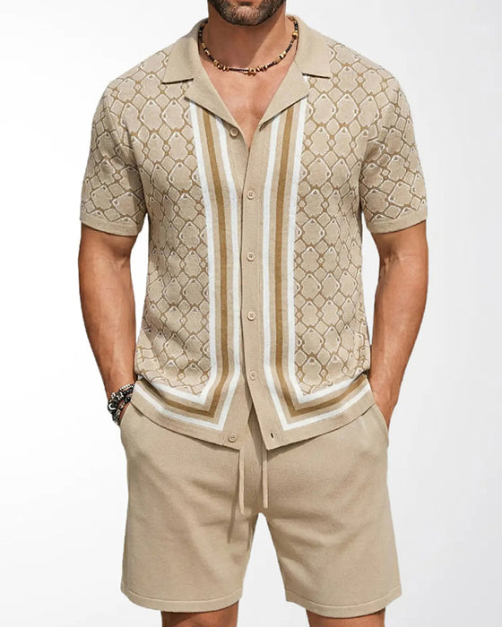 Short-Sleeve Cardigan And Shorts Two-Piece Set