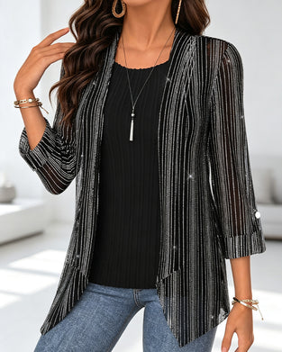 Fake Two-Piece Line Print Blouse