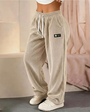 Vertical Corduroy Drawstring Wide-Leg Casual Pants