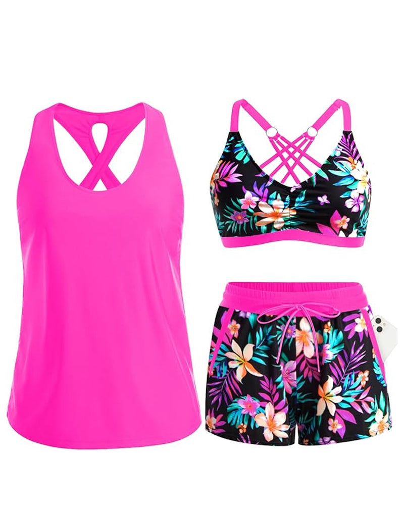 Crisscross Sleeveless Top + Drawstring Printed Pants For Cover-Up And Bikini
