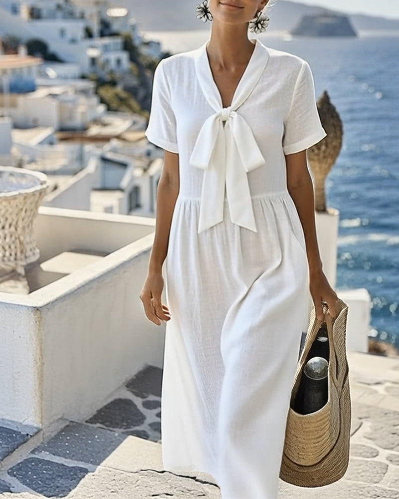 Elegant Short-Sleeved A-Line Dress