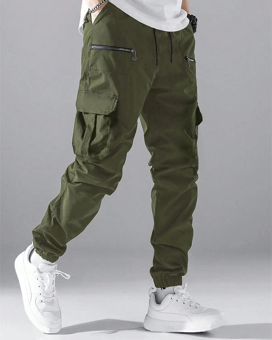 Pocket Drawstring Zipper Men's Cargo Pants