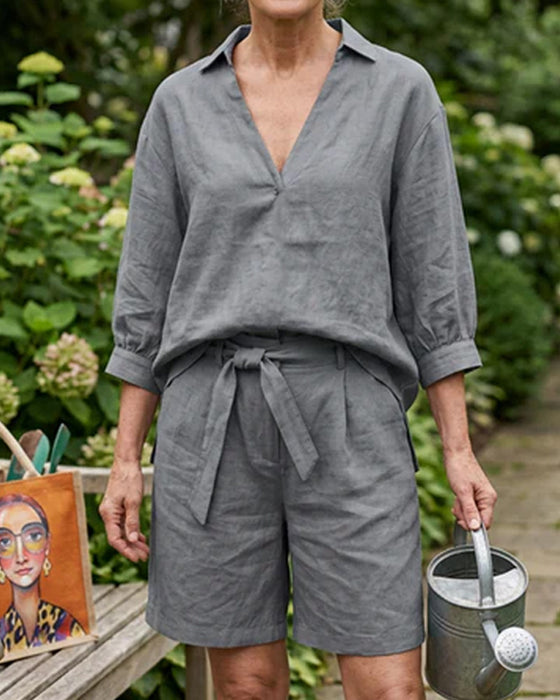 Solid Casual Shorts Set