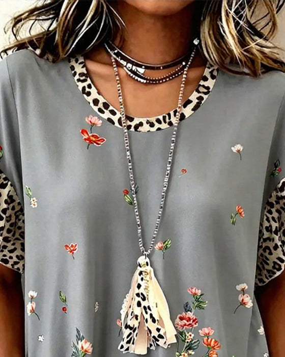 Leopard Floral Patchwork T-Shirt