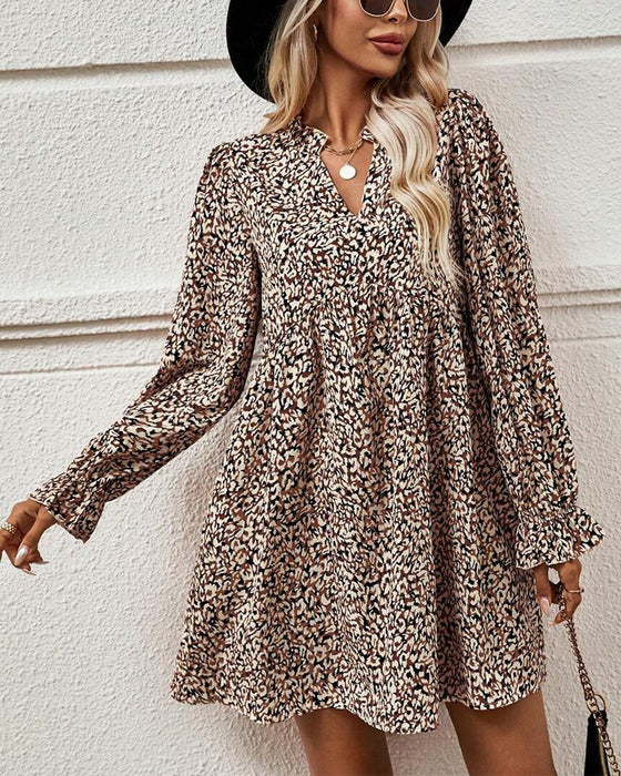 Leopard Print Temperamental V-Neck Dress