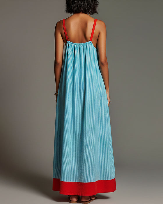 Blue Red Color Block Stripe Camisole Dress