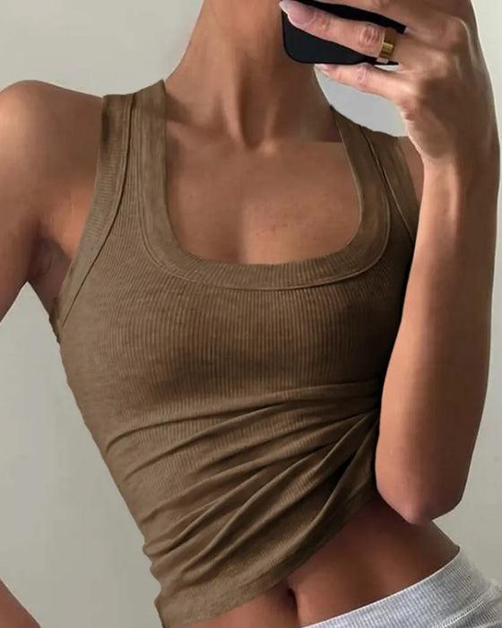 U-Shaped Square Neckline Slim-Fit Tank Top