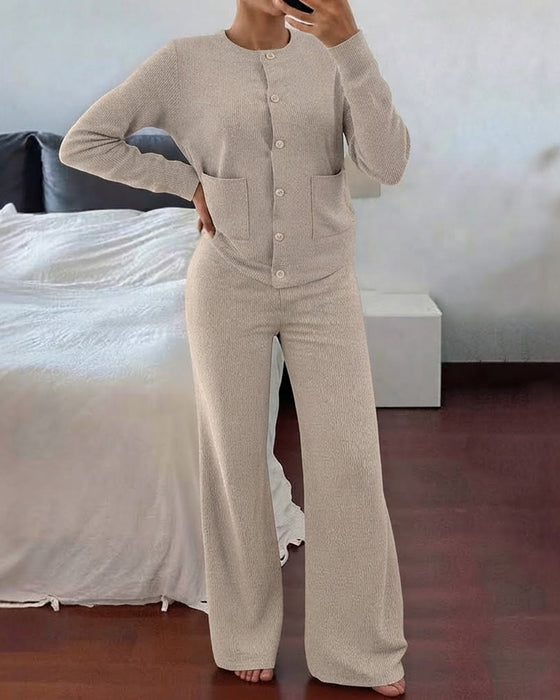 Casual Solid Color Two-Piece Set