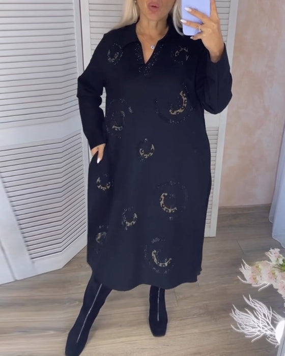 Lapel Long Sleeve Midi Dress