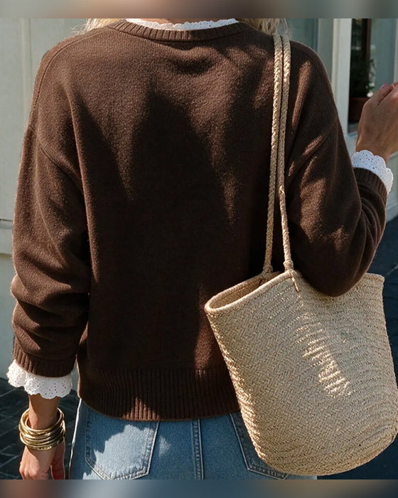 Solid-Color Crew-Neck Long-Sleeve Pullover