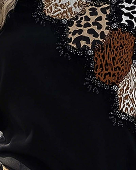 Long Sleeve Leopard Patchwork Casual Top