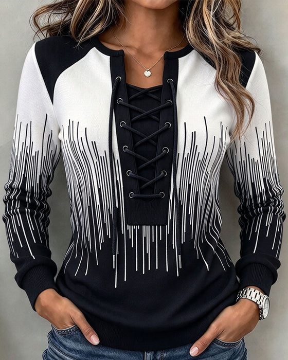 Tie Line Color Block Fitted Sweatshirt