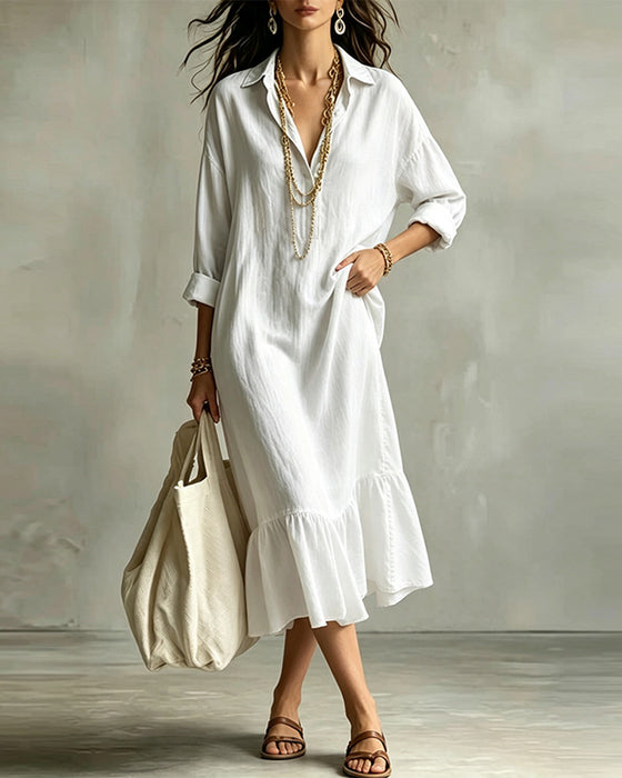 Shirt Collar Solid Color Dress