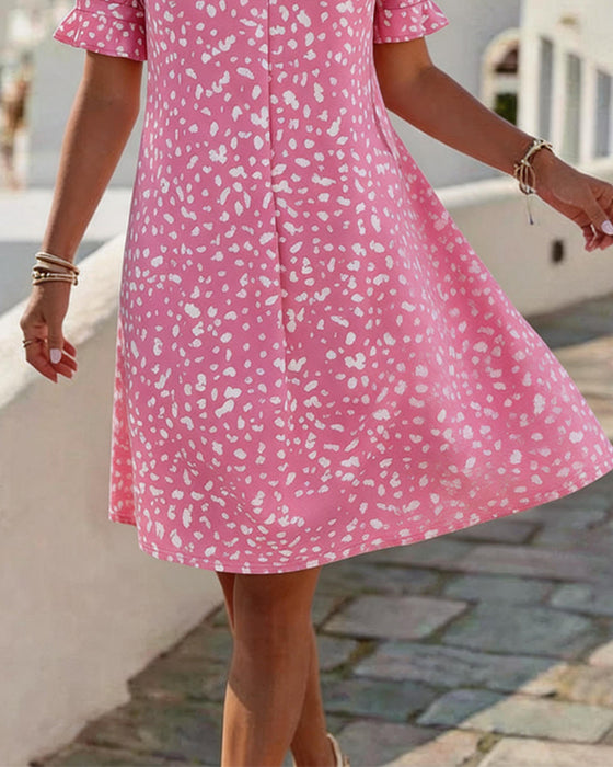 V-Neck Square Neck Puff Sleeve Print Dresses
