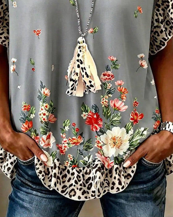 Leopard Floral Patchwork T-Shirt