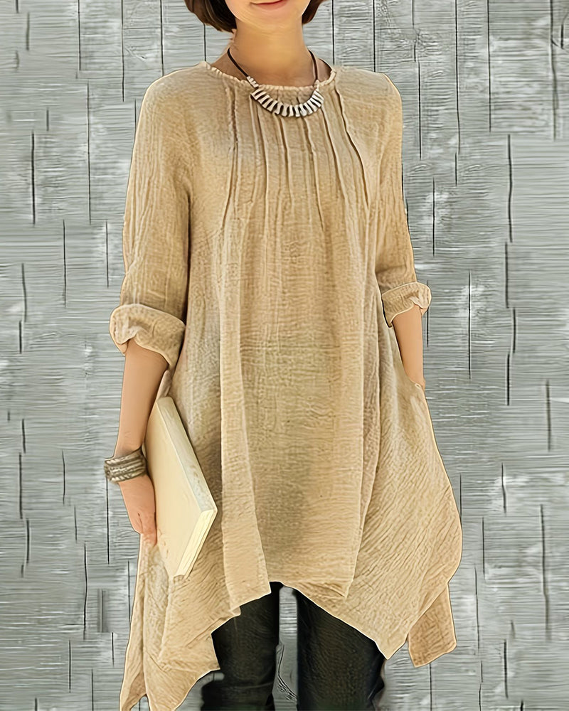 Asymmetrical Hem Button-Front Midi Blouse