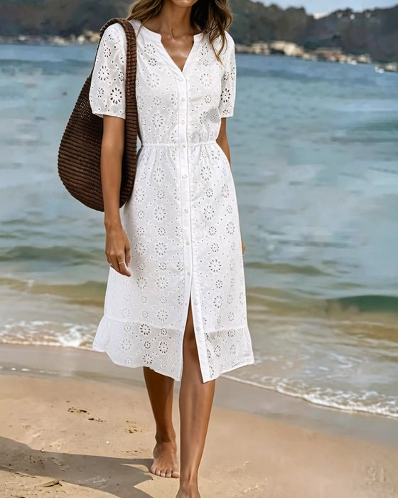 Cut-Out V-Neck Shirt Dresses