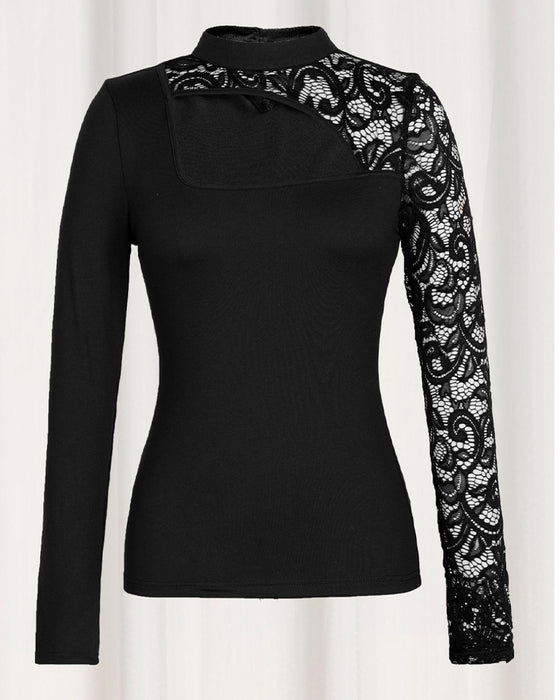 Patchwork Lace Long-Sleeve Top
