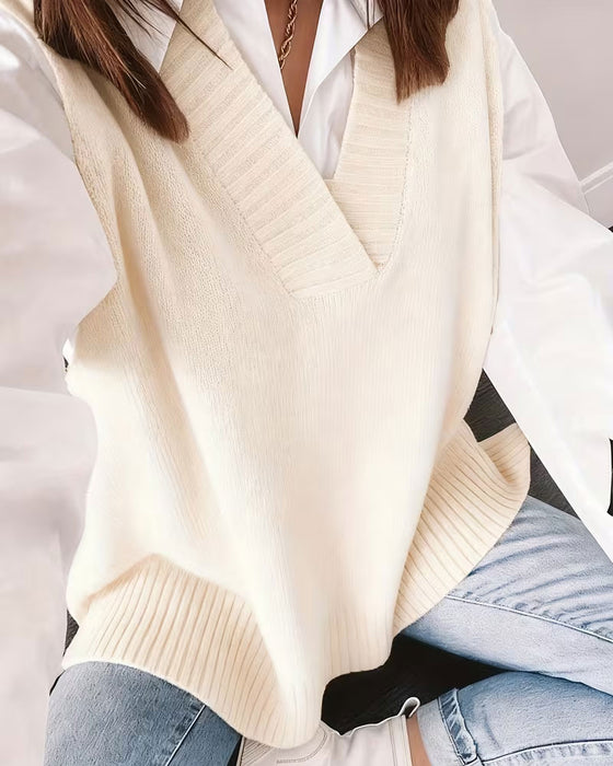 V-Neck Solid Sleeveless Vest Pullover