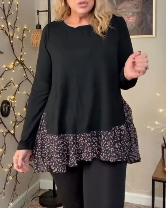 Round Neck Long Sleeve Printed Top