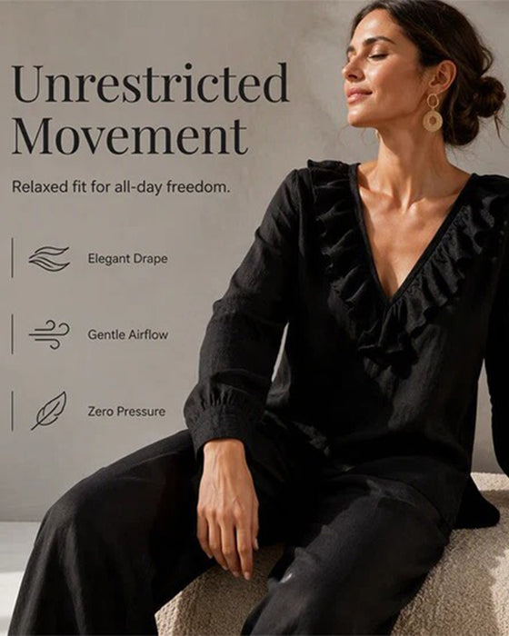 Ruffled V-Neck Long Sleeve Set